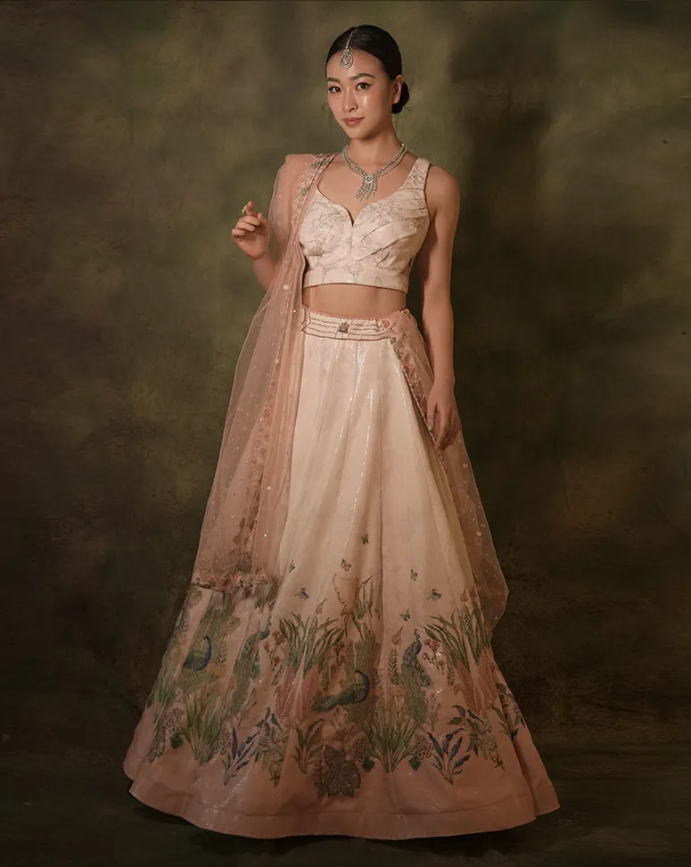The Pink Floral Sequins Ombre Lehenga