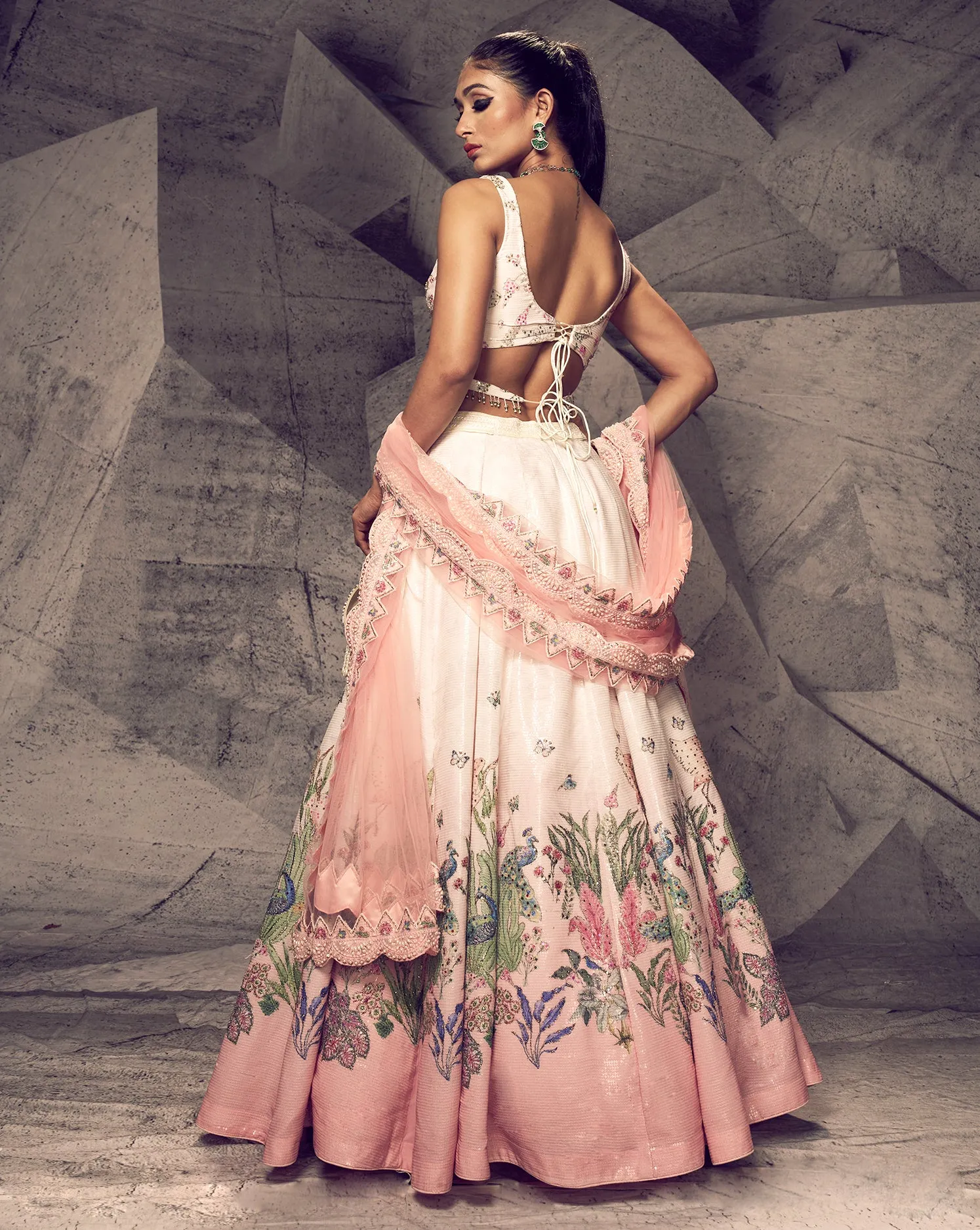 The Pink Floral Sequins Ombre Lehenga