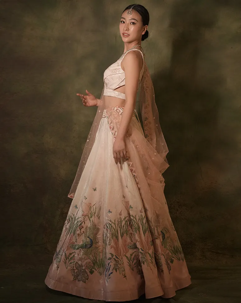 The Pink Floral Sequins Ombre Lehenga