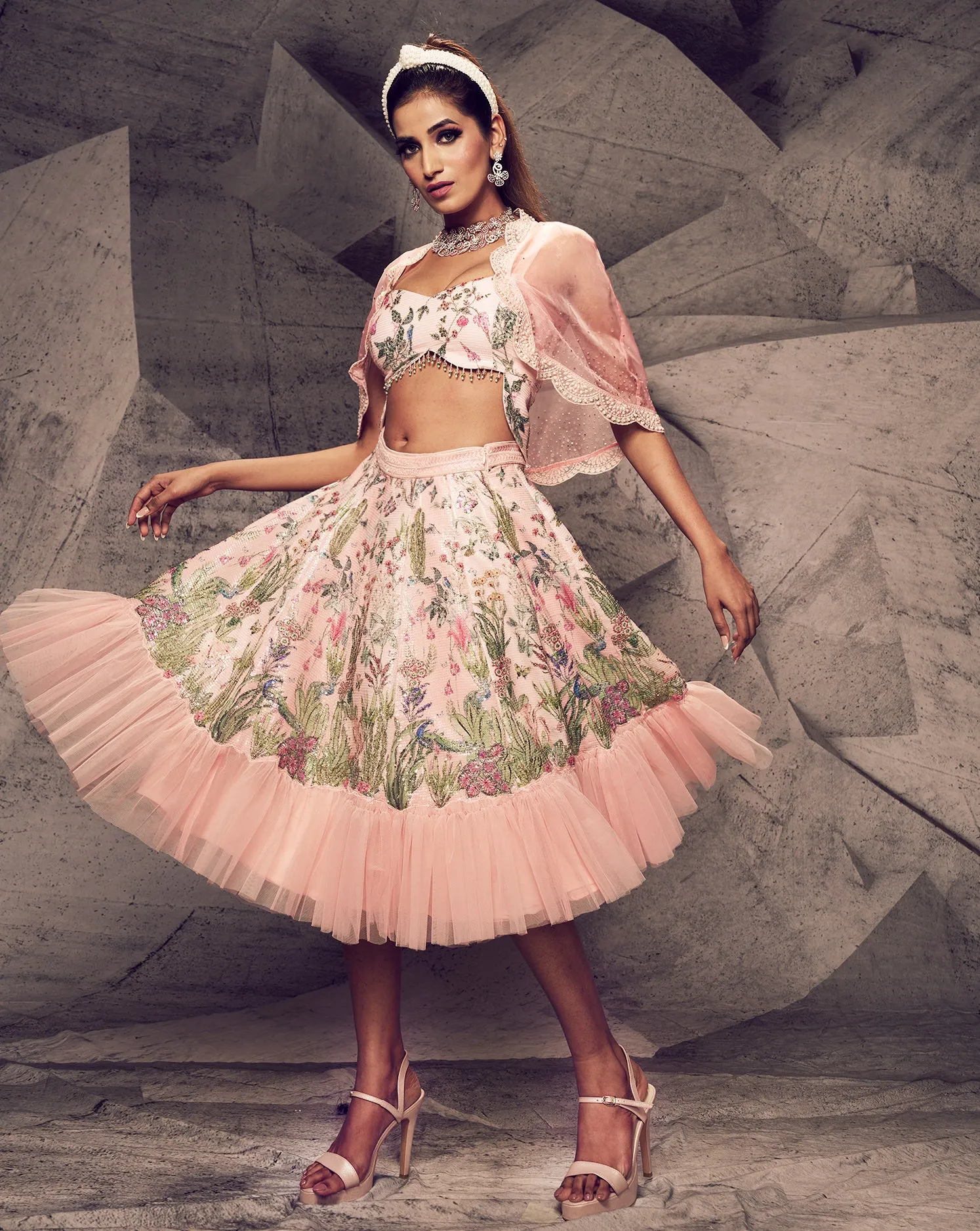The Pink Floral Short Lehenga