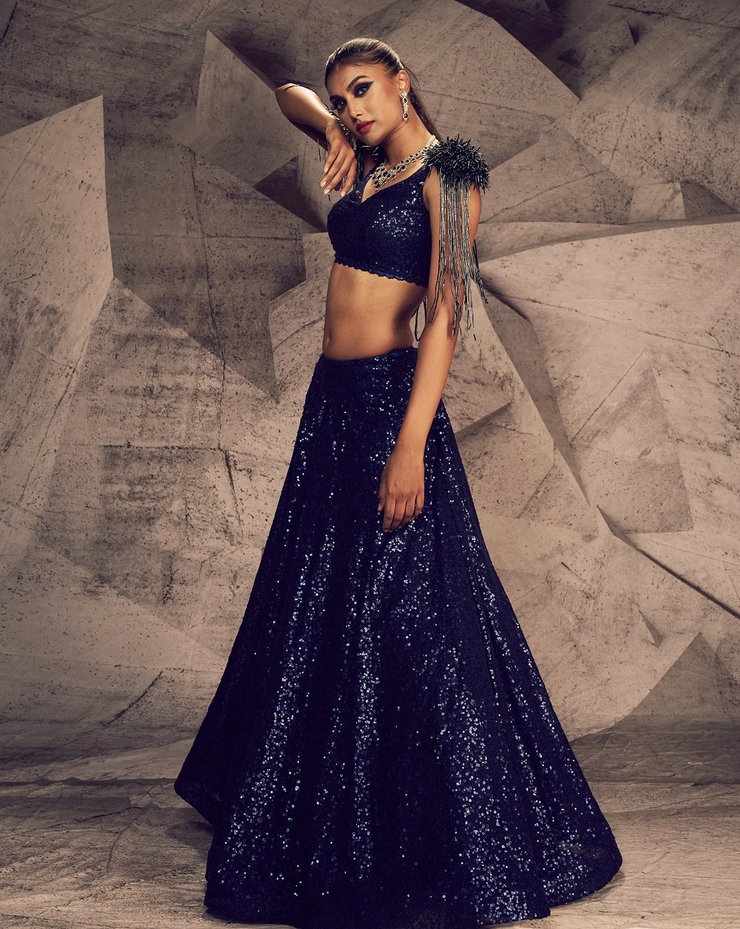 The Shimmering Blue Lehenga