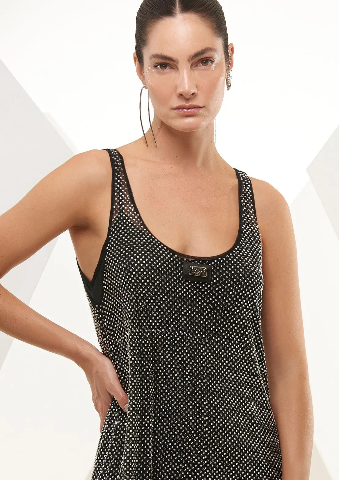 Tulle Rhinestone-Embellished Shift Dress