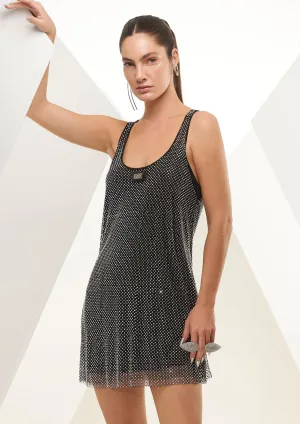 Tulle Rhinestone-Embellished Shift Dress