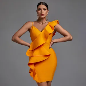 V Neck Sleeveless Frill Mini Bandage Dress
