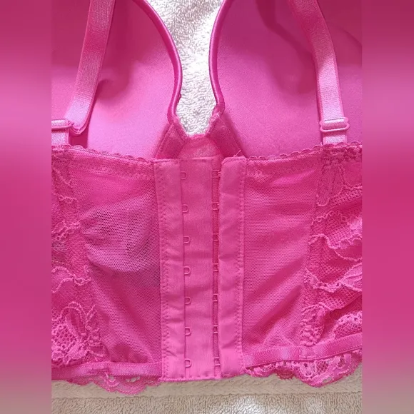 Victoria's Secret Very Sexy Hot Pink Lace Shine Strap Push-Up Corset Top. 36D.