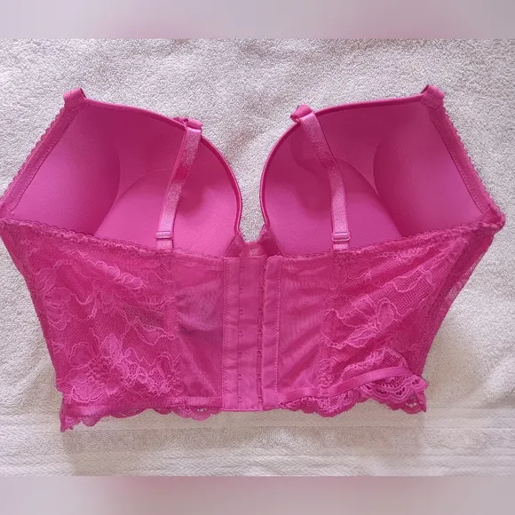 Victoria's Secret Very Sexy Hot Pink Lace Shine Strap Push-Up Corset Top. 36D.