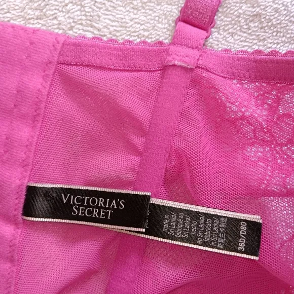 Victoria's Secret Very Sexy Hot Pink Lace Shine Strap Push-Up Corset Top. 36D.