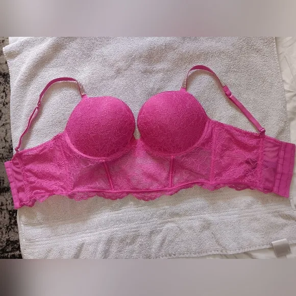 Victoria's Secret Very Sexy Hot Pink Lace Shine Strap Push-Up Corset Top. 36D.