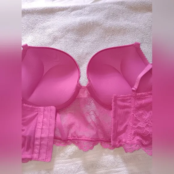 Victoria's Secret Very Sexy Hot Pink Lace Shine Strap Push-Up Corset Top. 36D.
