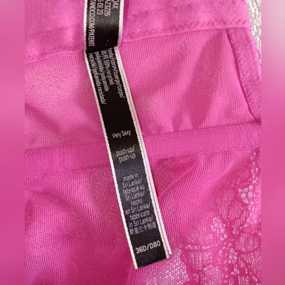 Victoria's Secret Very Sexy Hot Pink Lace Shine Strap Push-Up Corset Top. 36D.