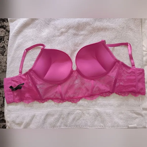 Victoria's Secret Very Sexy Hot Pink Lace Shine Strap Push-Up Corset Top. 36D.