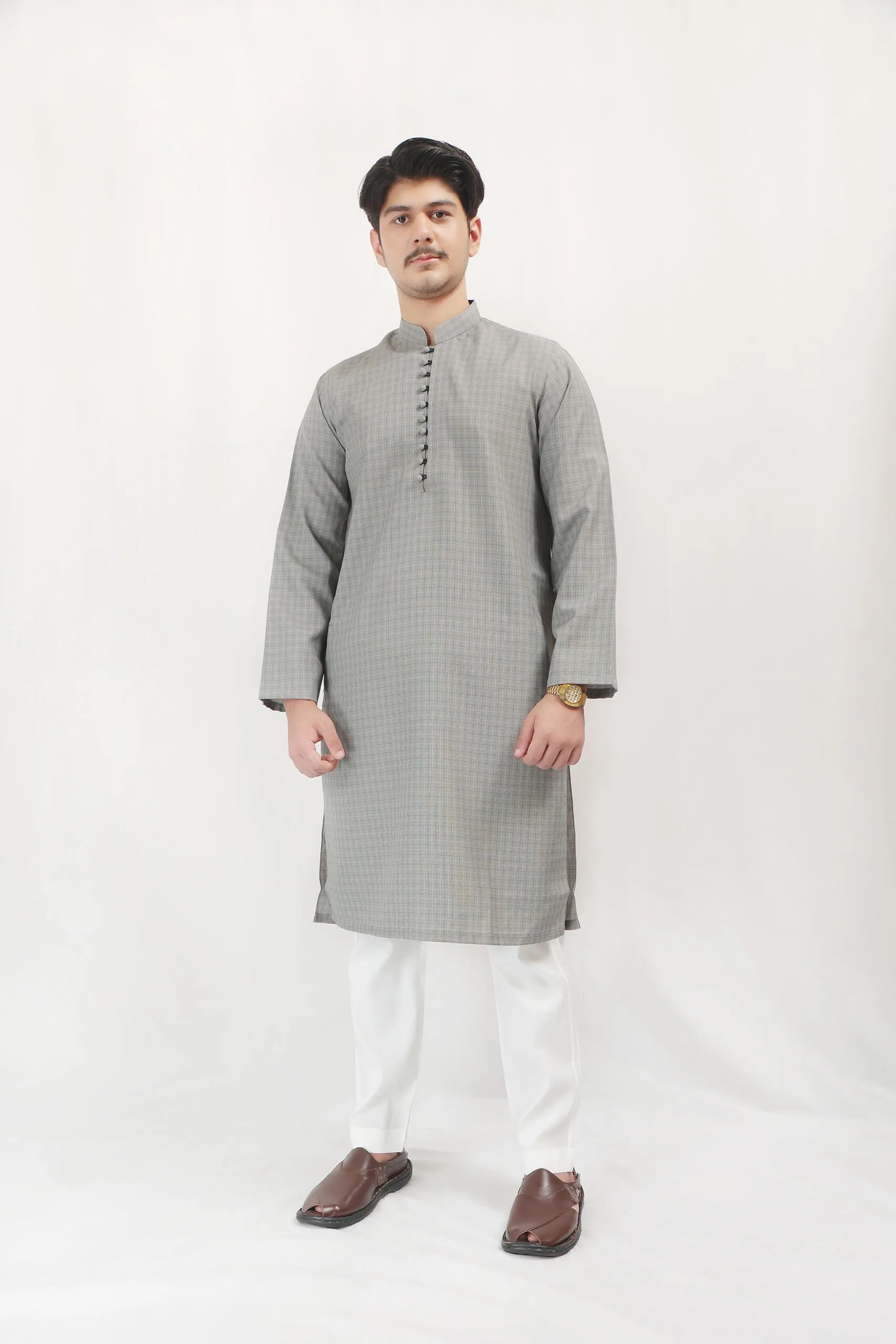 Wash N Wear Fashion Work Shalwar Kameez - Gray/White