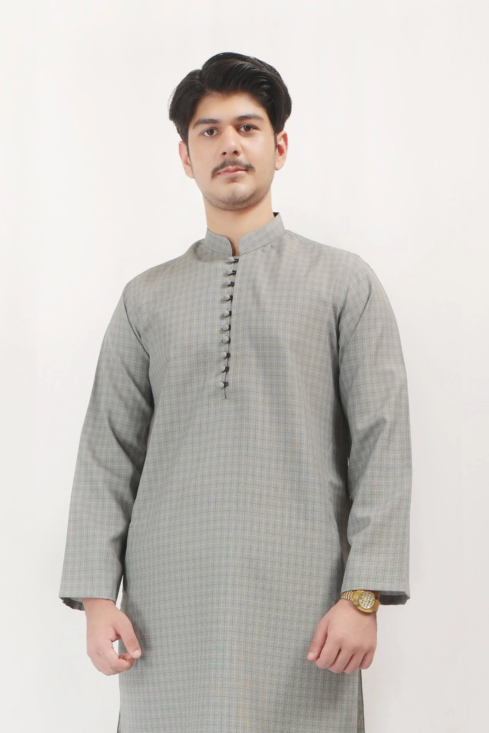 Wash N Wear Fashion Work Shalwar Kameez - Gray/White
