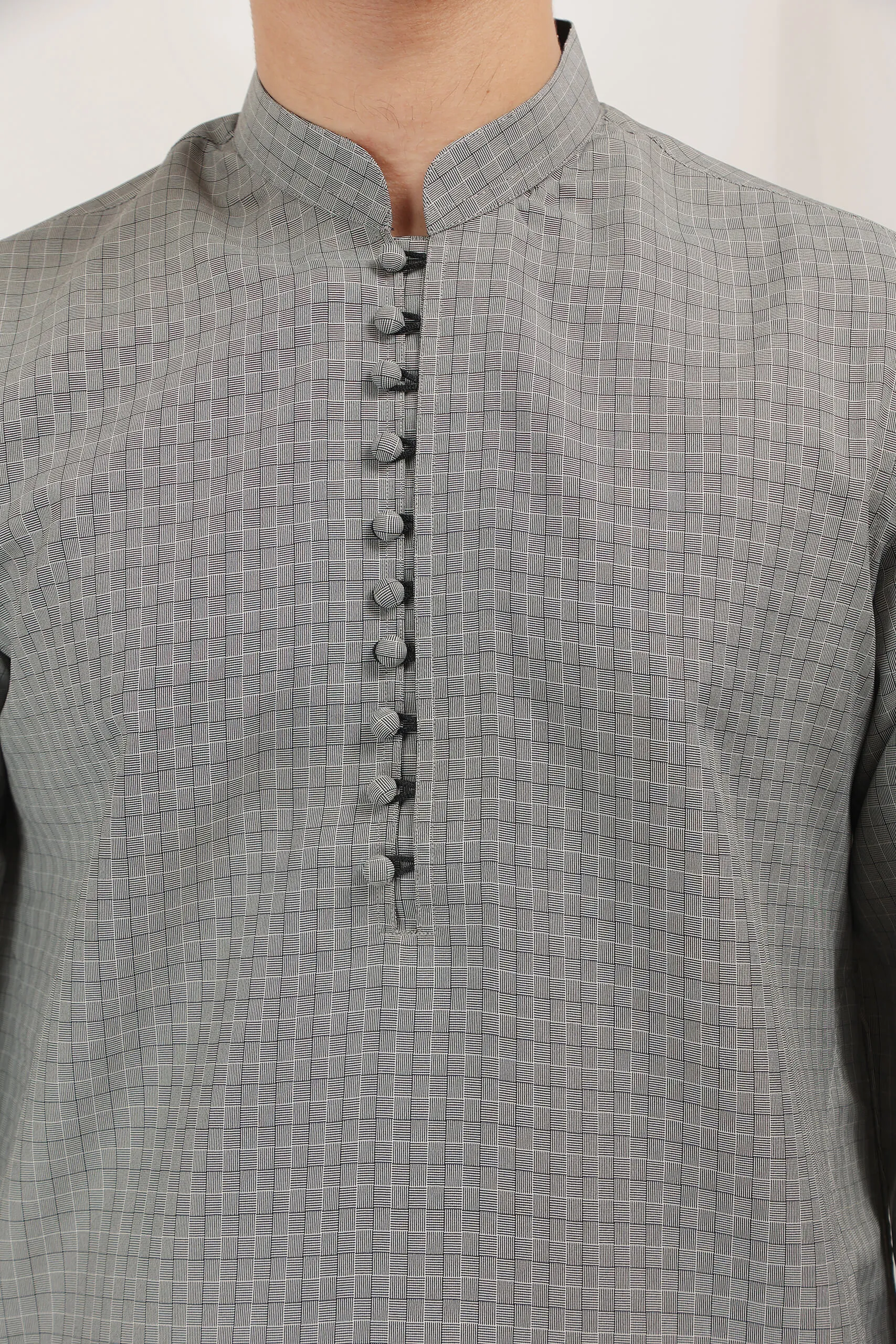 Wash N Wear Fashion Work Shalwar Kameez - Gray/White