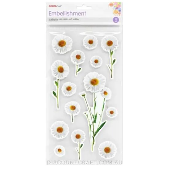 White Daisies Cardboard Embellishments - 14pk
