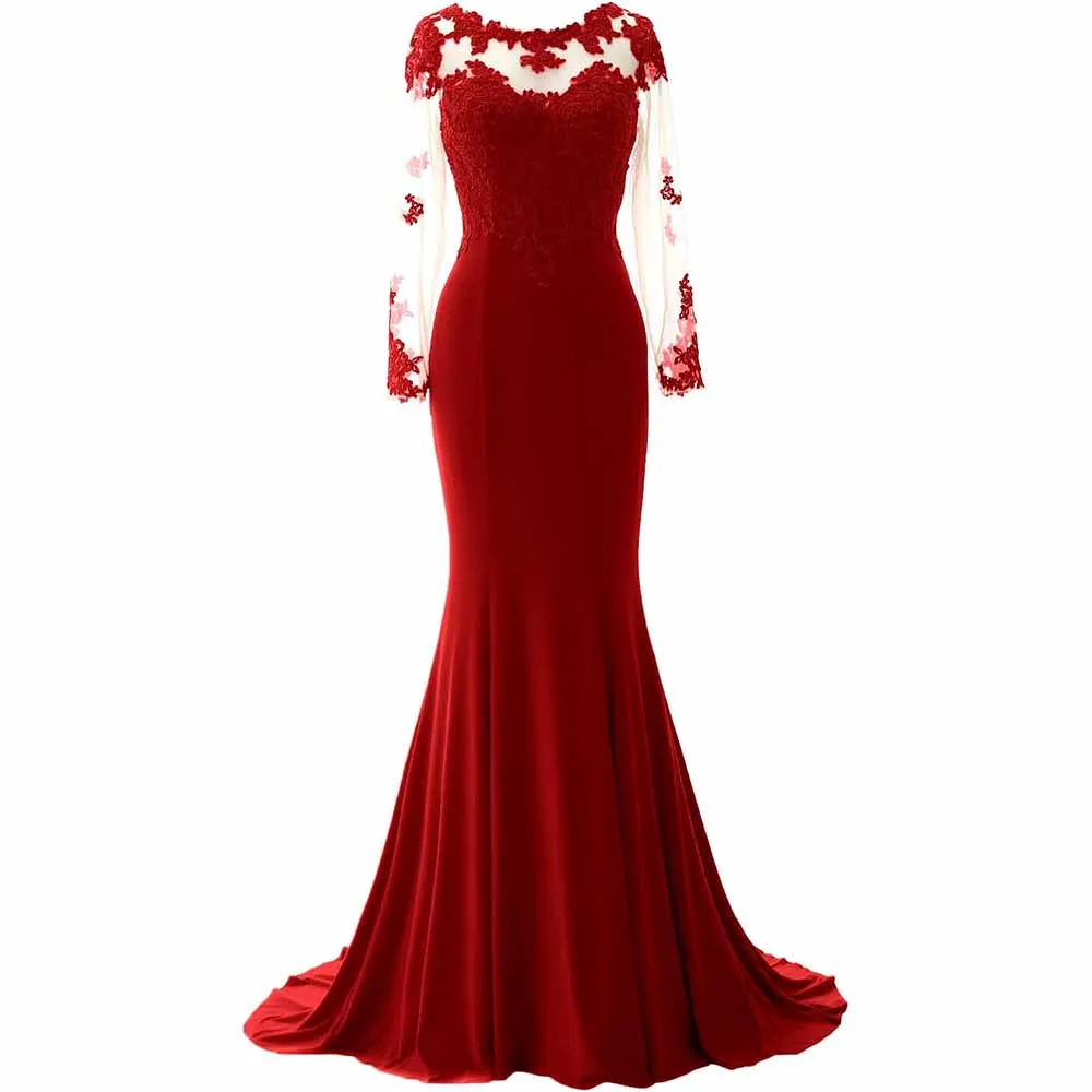 Women Mermaid Lace Evening Gown Long Sleeves Mother of The Bride Dress Formal Prom Dress