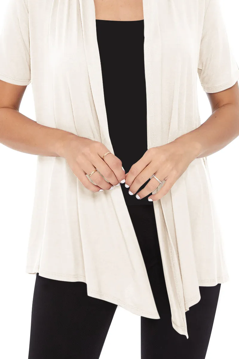 Women's Casual Solid Short Sleeve Basic Open Draped Front Cardigan Office Wear
