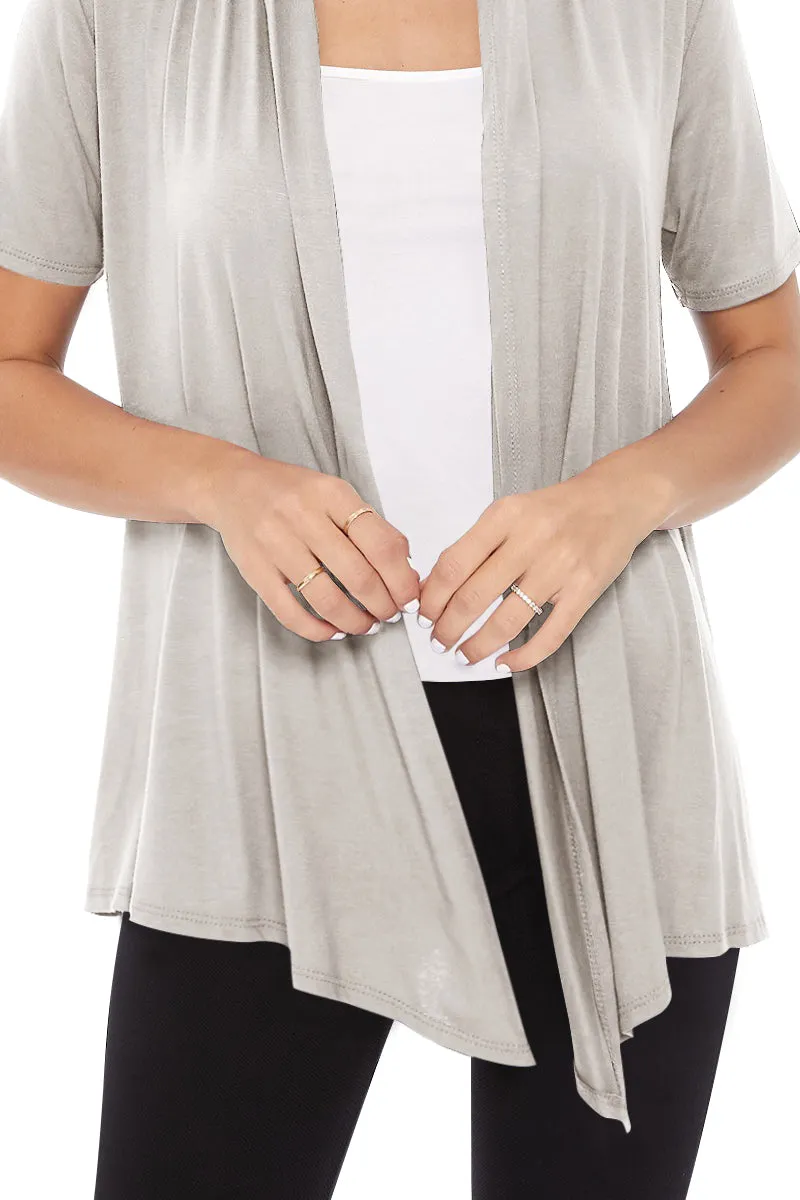 Women's Casual Solid Short Sleeve Basic Open Draped Front Cardigan Office Wear