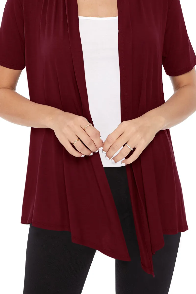 Women's Casual Solid Short Sleeve Basic Open Draped Front Cardigan Office Wear