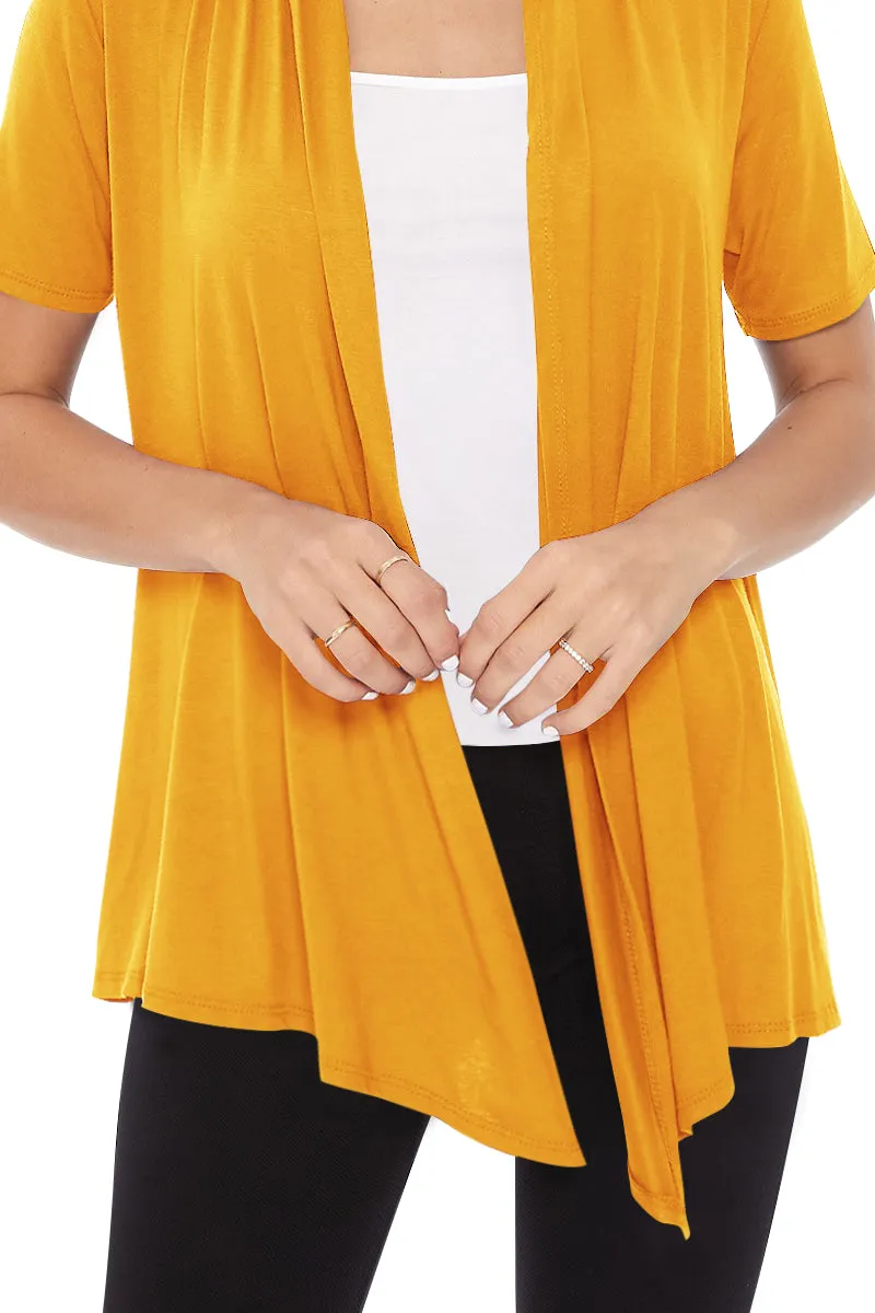Women's Casual Solid Short Sleeve Basic Open Draped Front Cardigan Office Wear