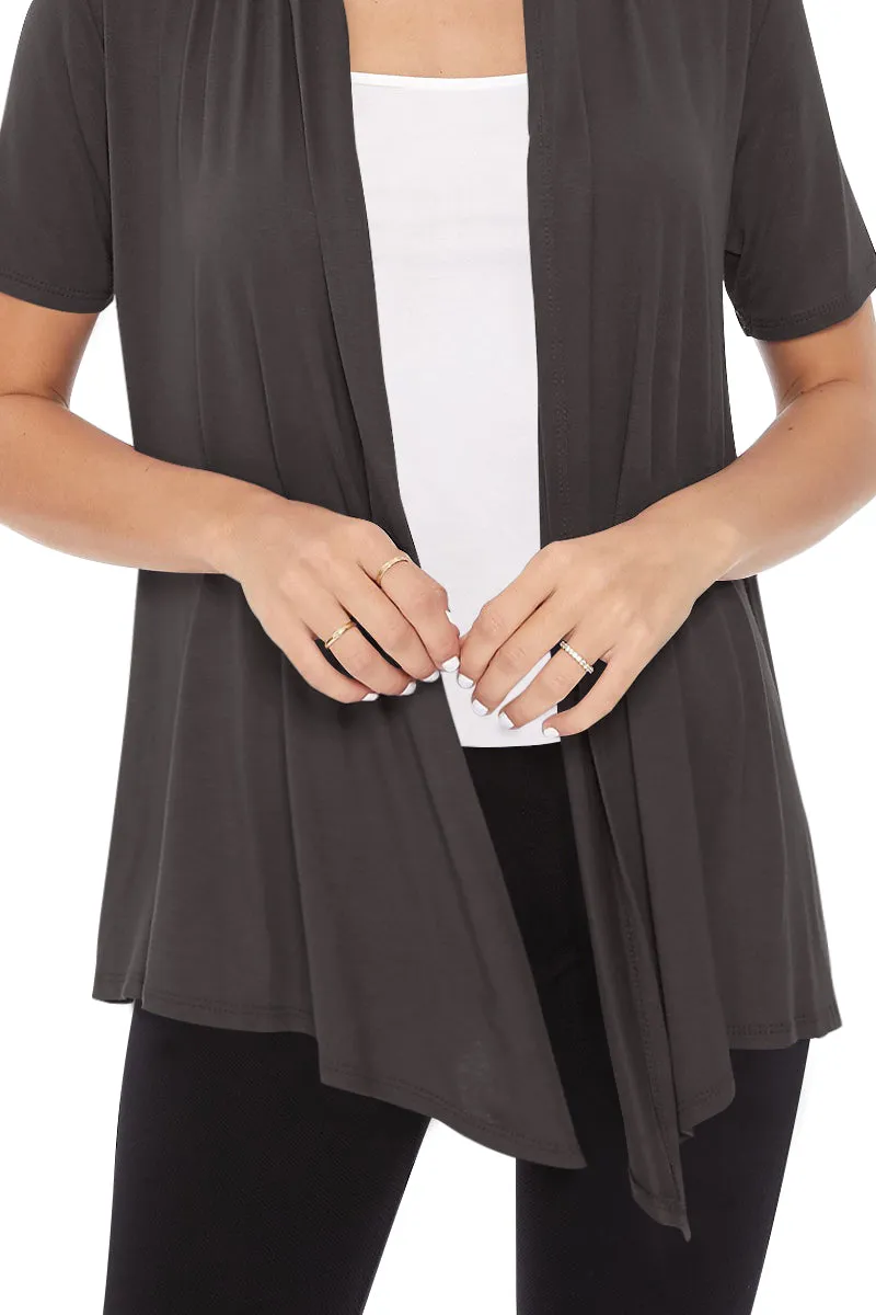 Women's Casual Solid Short Sleeve Basic Open Draped Front Cardigan Office Wear