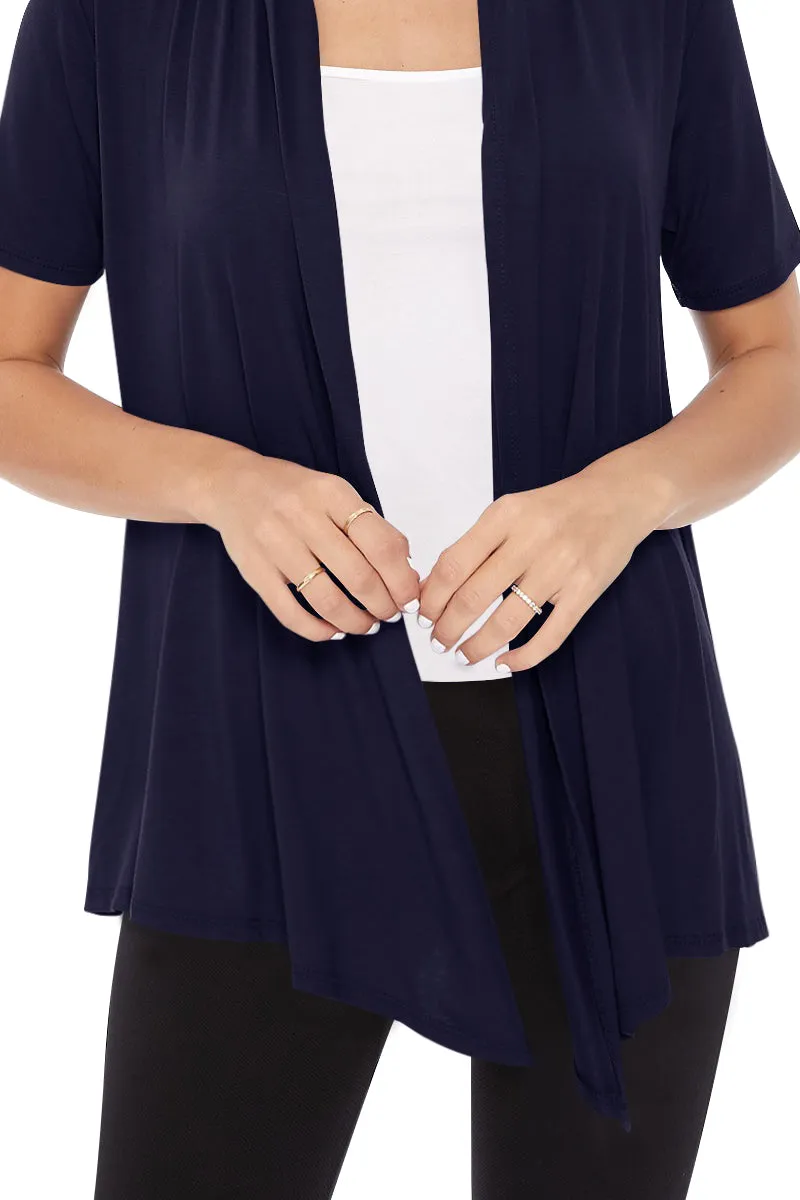 Women's Casual Solid Short Sleeve Basic Open Draped Front Cardigan Office Wear