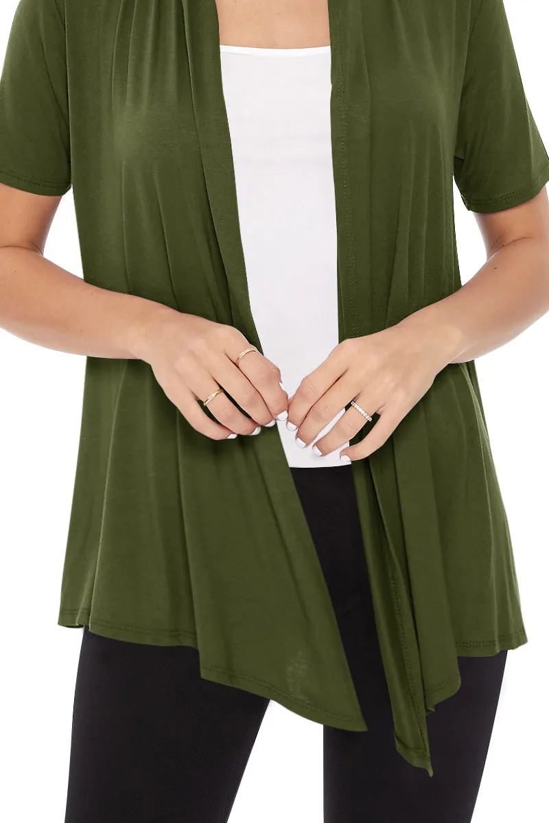 Women's Casual Solid Short Sleeve Basic Open Draped Front Cardigan Office Wear