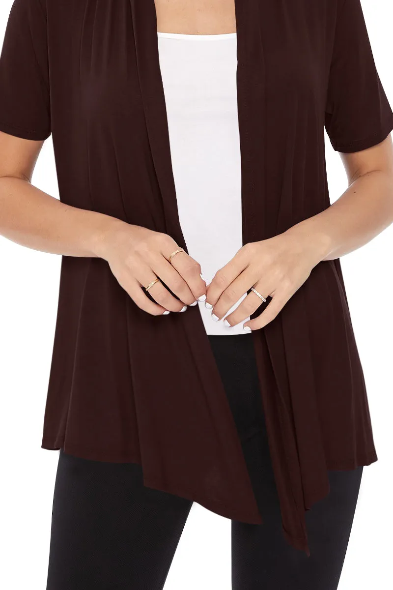 Women's Casual Solid Short Sleeve Basic Open Draped Front Cardigan Office Wear