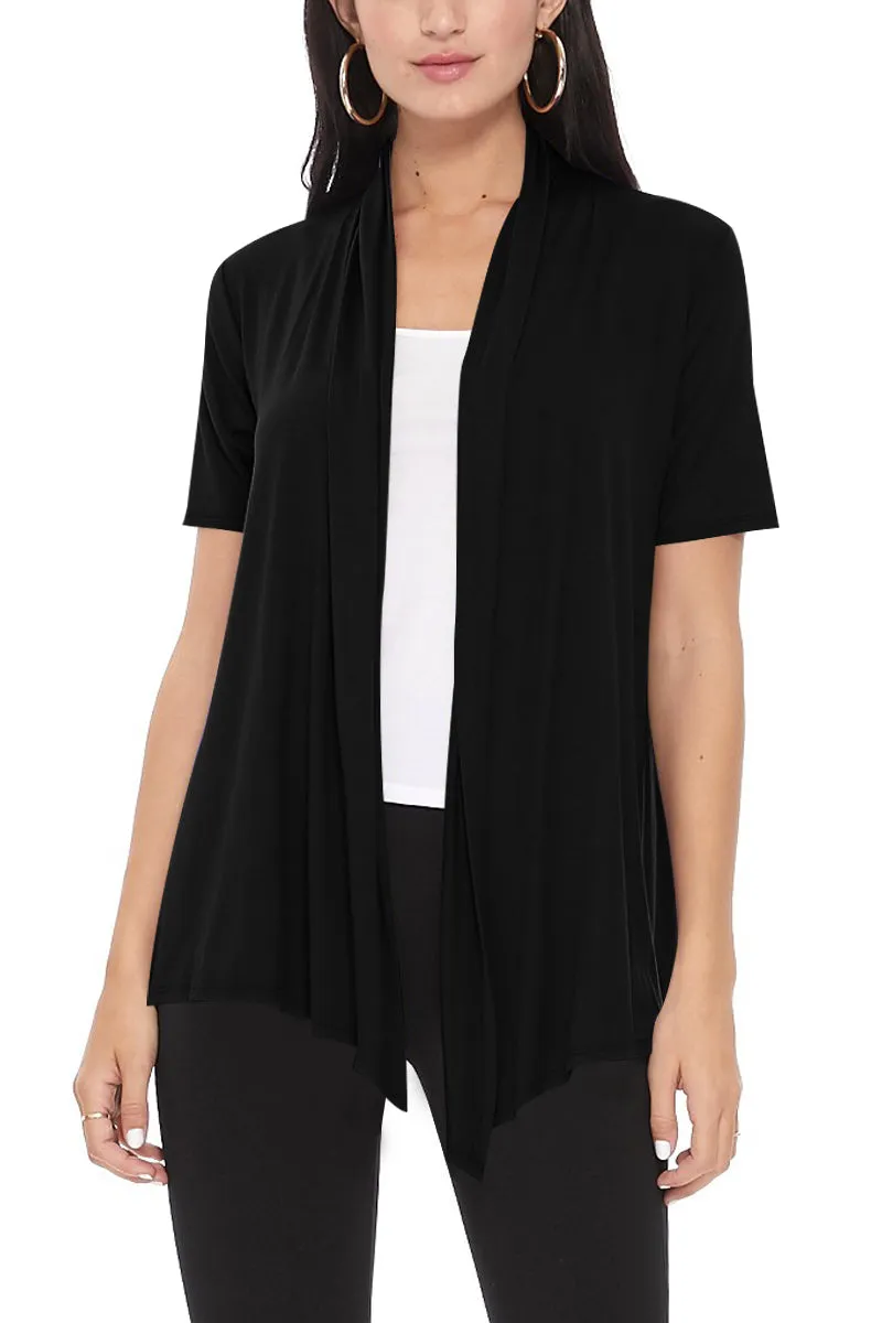 Women's Casual Solid Short Sleeve Basic Open Draped Front Cardigan Office Wear
