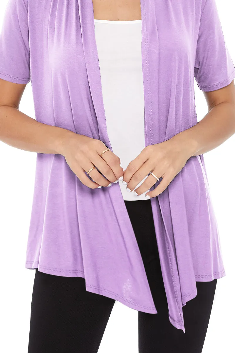 Women's Casual Solid Short Sleeve Basic Open Draped Front Cardigan Office Wear