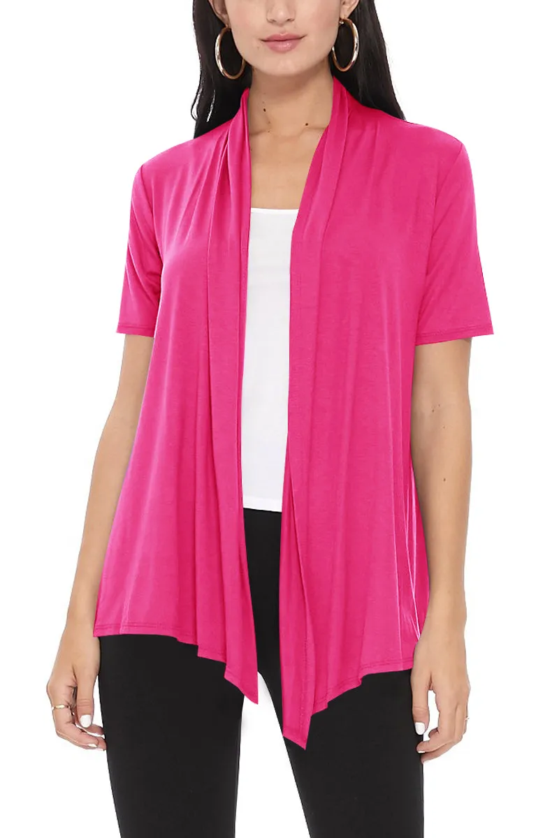 Women's Casual Solid Short Sleeve Basic Open Draped Front Cardigan Office Wear