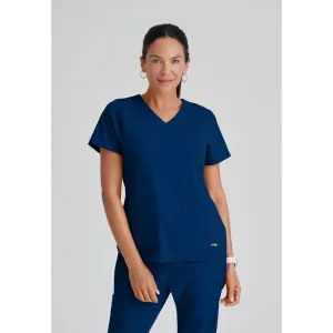 Women's Emma Scrub Top - Greys Anatomy Spandex Stretch Collection / Color - Indigo / Fit - Regular / Sizes - XXS, XS, S, M, L, XL, 2XL, 3XL, 4XL, 5XL by Barco Uniforms