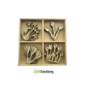 Wooden Ornament Decorations Embellishments Toppers 4 x Assorted Design Spring Flowers