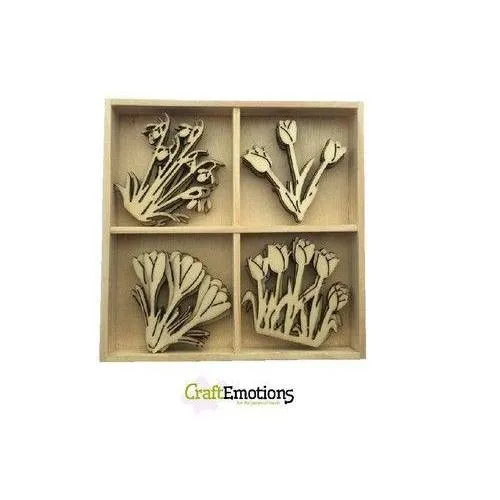 Wooden Ornament Decorations Embellishments Toppers 4 x Assorted Design Spring Flowers