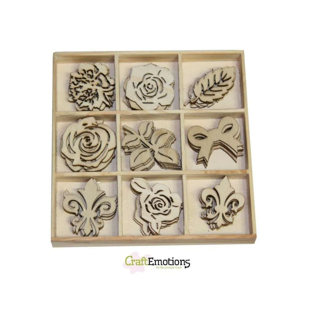 Wooden Ornament Decorations Embellishments Toppers 9 x Assorted Design High Tea Rose