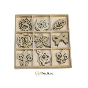 Wooden Ornament Decorations Embellishments Toppers 9 x Assorted Design High Tea Rose