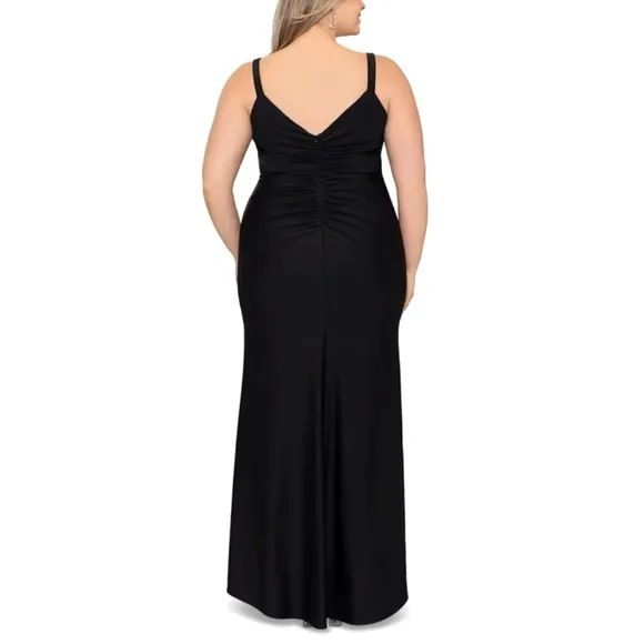 Xscape Black Jersey Knit Womens Plus Size V-Neck Strappy Evening Dress Size 18W