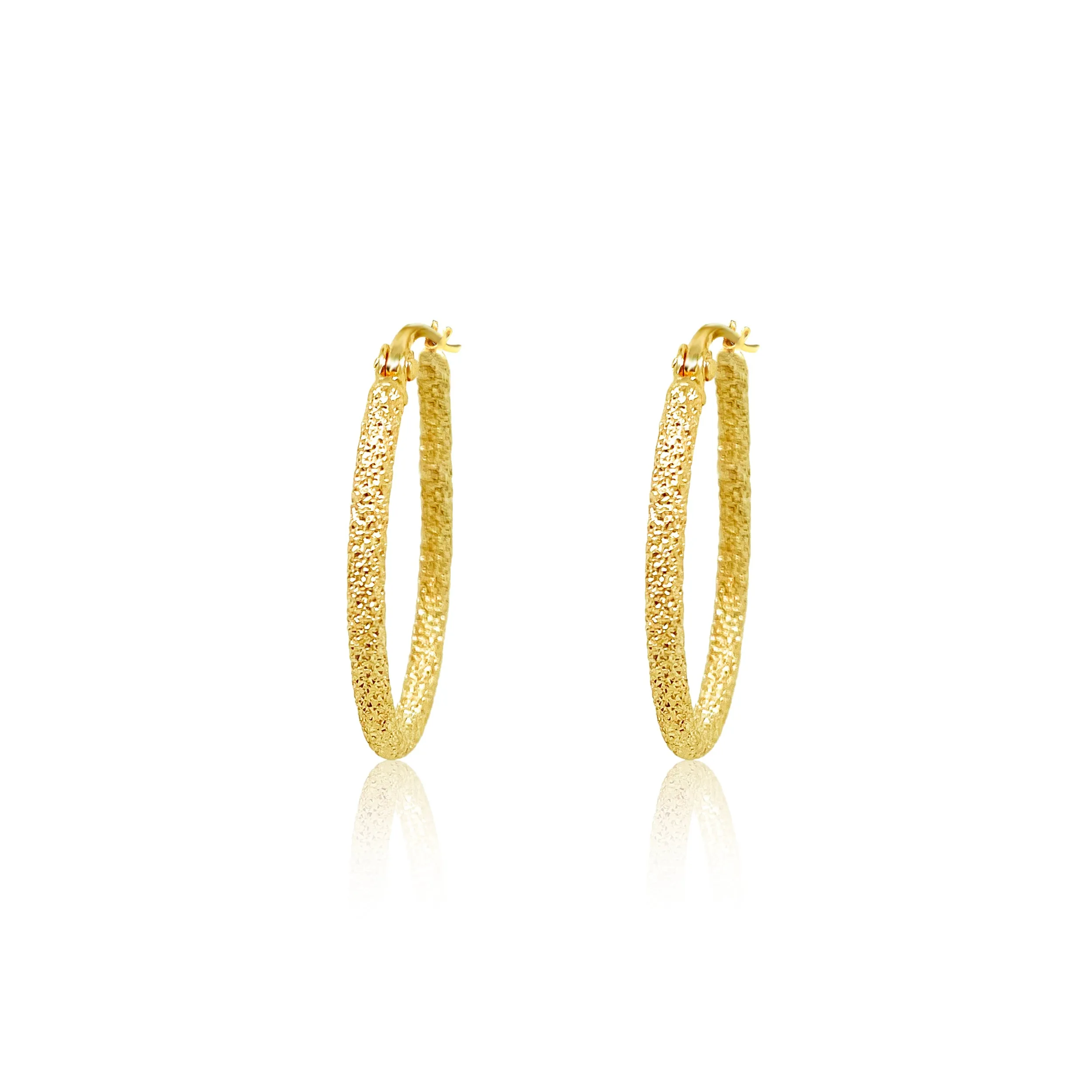 Yellow Gold Glittery OVAL Small Hoop Earrings